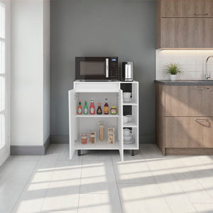 English Elm Enderlin Kitchen Microwave Stand with Open Shelves Cabinet White Melamine Finish B097P474298