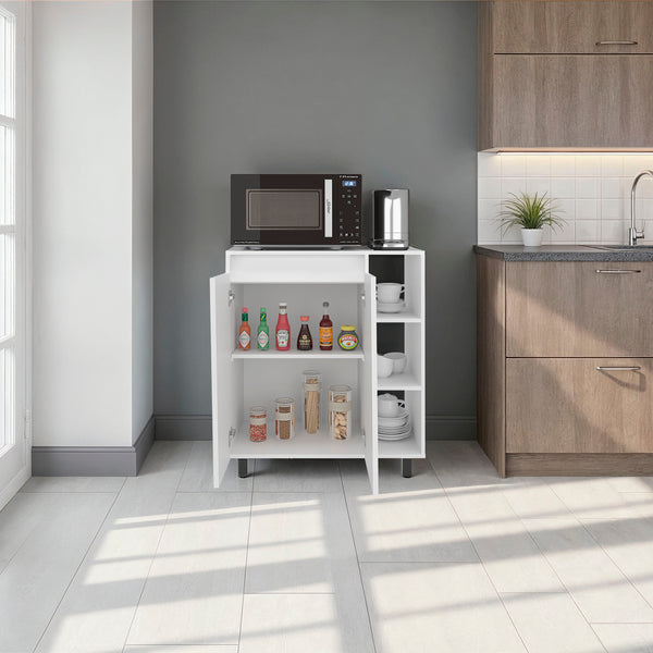 English Elm Enderlin Kitchen Microwave Stand with Open Shelves Cabinet White Melamine Finish B097P474298