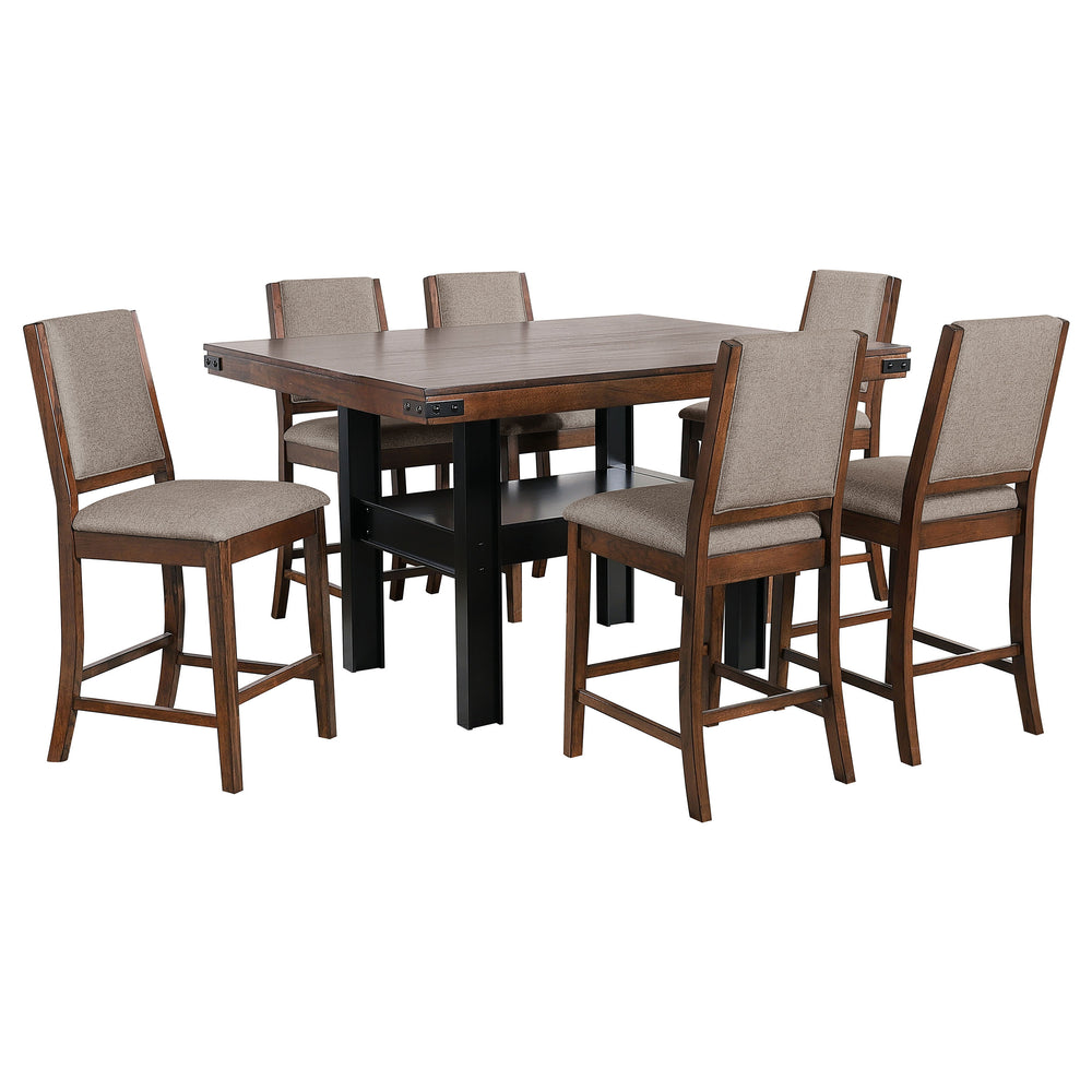 English Elm Walden Industrial Counter Height Dining Set Seats Six with Upholstered Chairs Mango Oak B062S01634