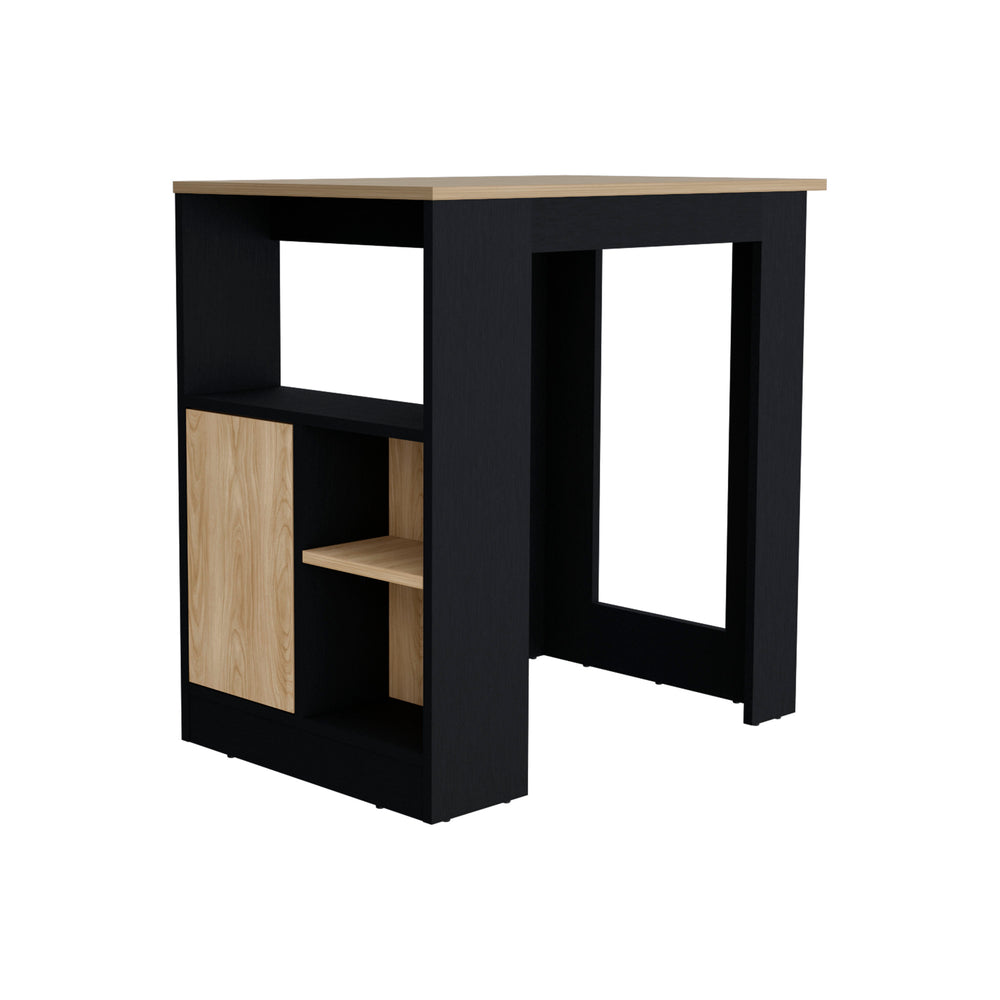 English Elm Stirling 36.2" Kitchen Island with Push-to-Open Cabinet, 3 Side Shelves, Black/Natural Oak Finish B070P242483