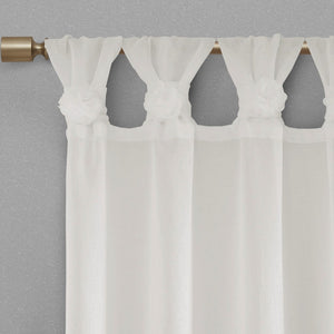 English Elm Floral Tab Top Curtain Panel - Elegant Semi-Sheer Faux Linen With Removable Rosette Accents B03598195