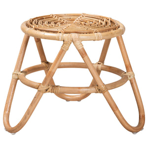 English Elm Modern Handcrafted Rattan Round End Table Openwork Weave for Boho Living Spaces B2750P420384