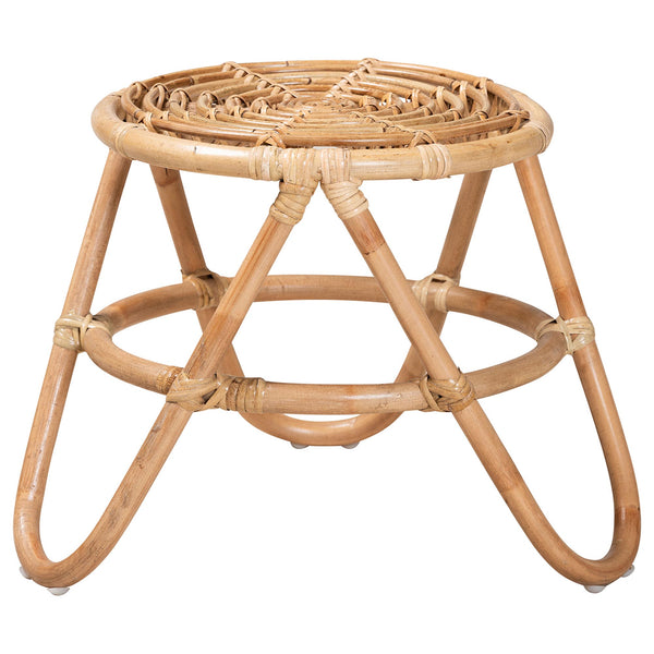 English Elm Modern Handcrafted Rattan Round End Table Openwork Weave for Boho Living Spaces B2750P420384
