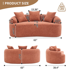 English Elm LY-025S Curved Loveseat Sofa Compact 65" chenille upholstery, 30D foam with spring core, 300lb capacity, 3 pillows, apartment-friendly Coral W2231P292947