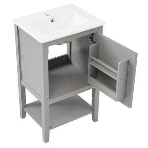 English Elm 20" Matte Freestanding Bathroom Vanity Rubberwood Cabinet Ceramic Sink Open Shelf Grey N725P391115E