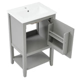 English Elm 20" Bathroom Vanity With Sink, Bathroom Cabinet With Soft Closing Door, Storage Rack and Open Shelf, Grey