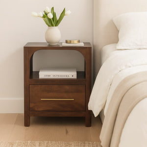 English Elm Solid Mango Wood Arc-Line Bedside Table - Elegant Design With Roasted Almond Finish For Modern Spaces B182P391927-GIGA