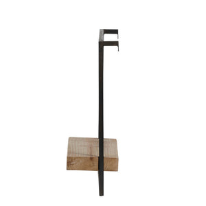 English Elm Yin Industrial Wall Shelf Black Iron Frame Brown Wood Surface Vertical Storage B056P416877