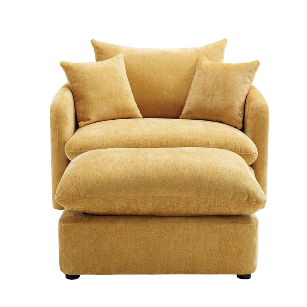 English Elm 360° 360 Swivel Oversized Chenille Armchair with Pocket Spring Seat and Three Throw Pillows Yellow W1361S00091