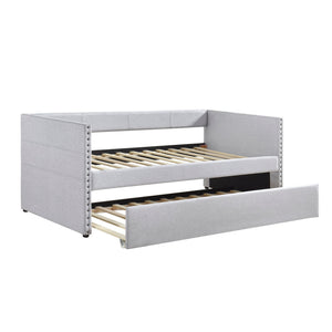 English Elm Modern Upholstered Daybed with Pull Out Trundle Nailhead Trim and Side Storage Pockets Light Gray B011P419504