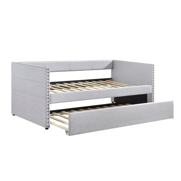 English Elm Modern Upholstered Daybed with Pull Out Trundle Nailhead Trim and Side Storage Pockets Light Gray B011P419504