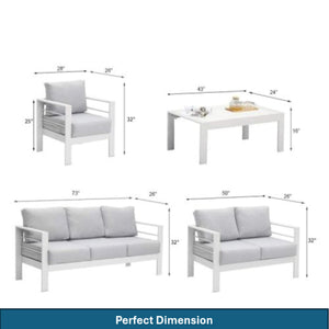 English Elm 5-piece Outdoor Aluminum Conversation Set Resort Style Patio Sofa with Wpc Coffee Table B082S00083