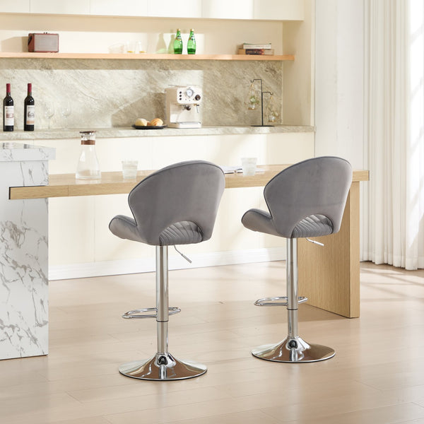 English Elm Bar Stools modern adjustable swivel counter chairs with back and footrest, chrome base for kitchen pub gatherings Grey W1249P386235