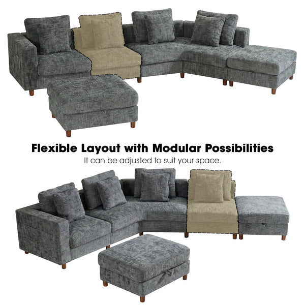 English Elm 147'' Modular Cloud Sectional Chenille Sofa with Two Ottomans for Spacious Living W680S00098