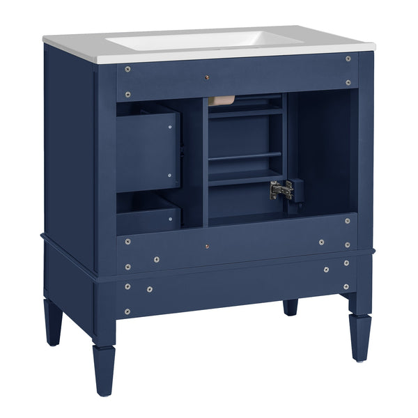 English Elm 30 30 Inch Bathroom Vanity with Ceramic Sink, Modern Compact 3-Drawer Storage Cabinet for Small Baths Blue N710P247499C