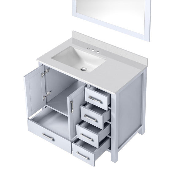 English Elm White Bath Vanity 36" W X 22" D With Left Offset Quartz Top & 34" Mirror - Stylish Storage Solution! B2731S00681-GIGA