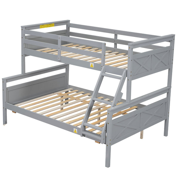 English Elm Twin Pine-over-Full Bunk Bed with Attached Ladder, Trundle & Full-Length Guardrail for Space-Saving Rooms Gray SM000208AAE-1