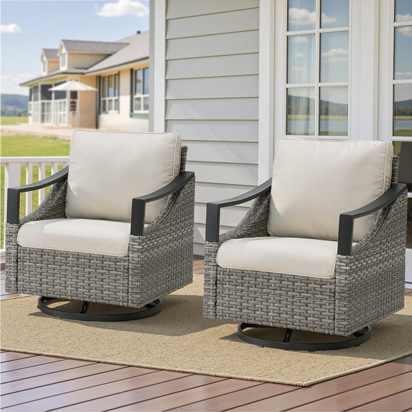 English Elm Outdoor Pe Wicker Lounge Chair Set of 2 with Deep Cushioned Seats for Patio Decks Beige T3773P416059