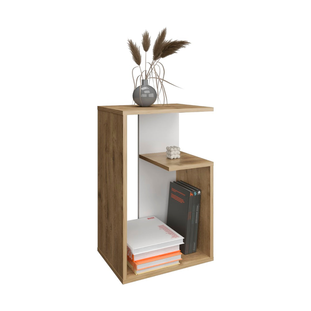 English Elm Side Table 25" H With 2 Open Shelves, Oak Natural Wood & Antique White - Versatile Modern Accent B097P296866-GIGA