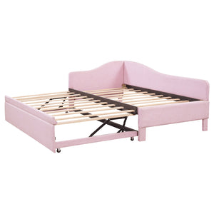 English Elm Twin Upholstered L-Shaped Daybed with Pop-Up Trundle, Space-Saving Guest Bed with Slats Kit and 400lb Capacity Pink SF000193AAH