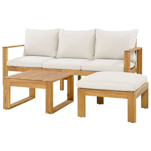 English Elm Outdoor Acacia Hardwood Sectional Sofa Set with Ottoman and Coffee Table N757S354829B