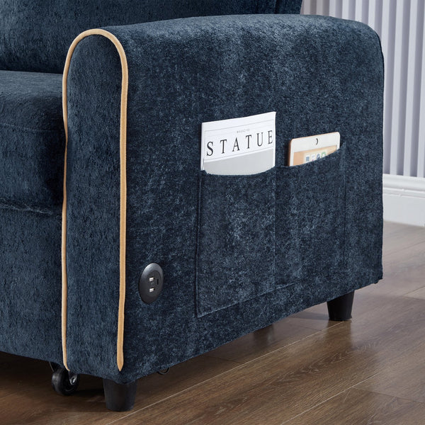 English Elm Swivel Barrel Accent Chair Chenille Tufted Round Club Seat for Living Room Lounge Blue N719S002330C