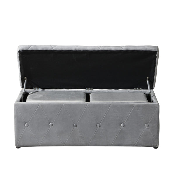 English Elm 1 Piece Rectangular Storage Ottoman Short Velvet with 2 Ottomans Light Gray – Plush Sponge Seat, Modern Storage Bench for Living Room, Bedroom W2297P311297