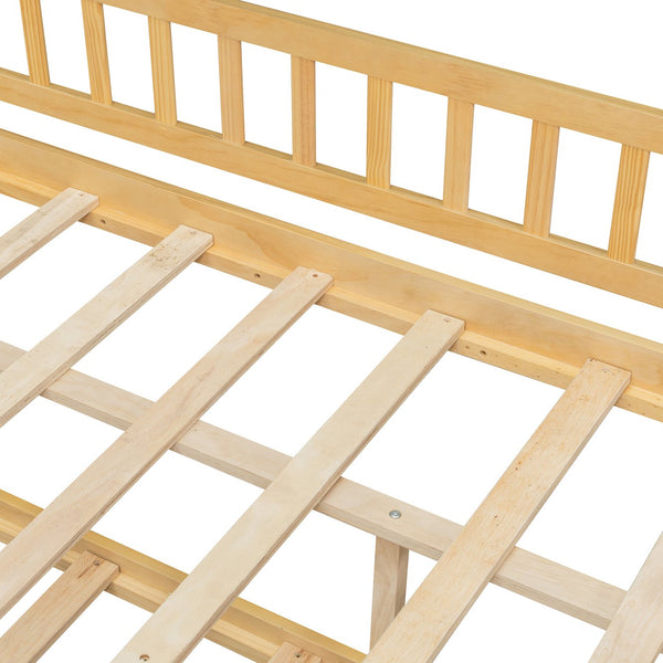 English Elm Full Size Pine House Bed with Roofline Frame and Roll Out Twin Trundle for Kids Natural LP100306AAN