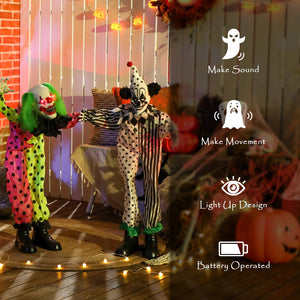English Elm Halloween Animatronic Triple Clown Stack with Glowing Eyes Sound Activated Jumpscare T3971P381110