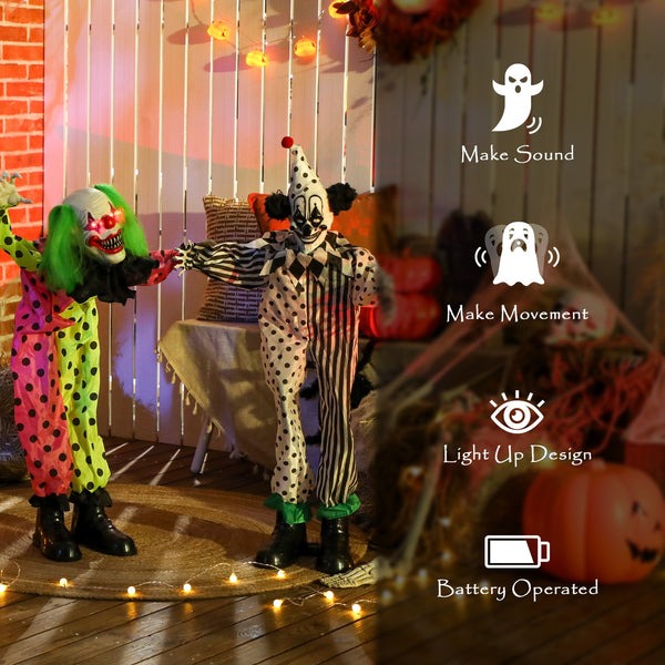 English Elm Halloween Animatronic Triple Clown Stack with Glowing Eyes Sound Activated Jumpscare T3971P381110