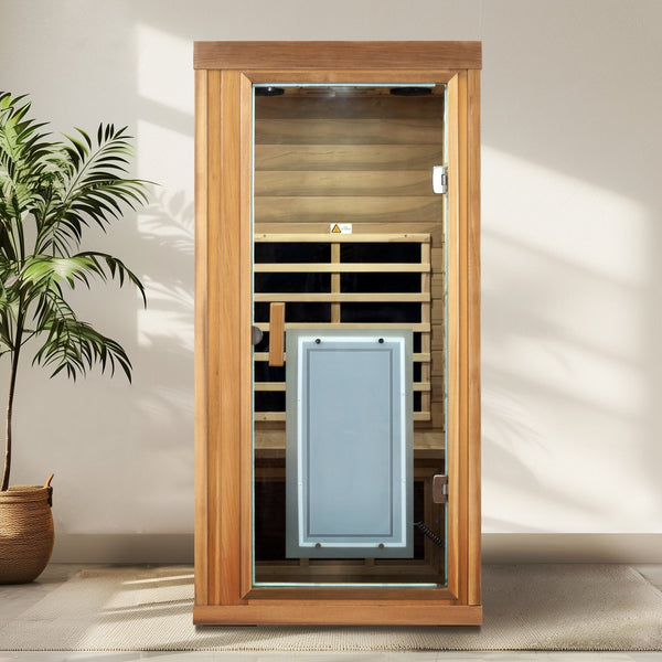 English Elm One Person Far Infrared Cedar Indoor Sauna with Glass Door and Bluetooth Audio W632S00015
