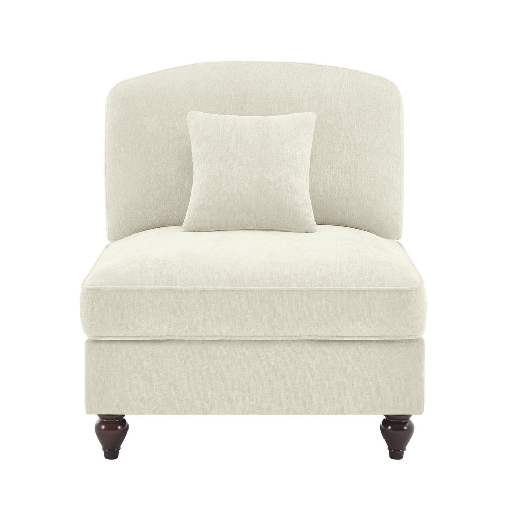 English Elm Armless Chenille Sofa Sculptural Spindle Legs Silver Thread Upholstery Living Room Beige+White W3041P332622