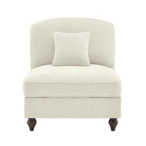 English Elm Armless Chenille Sofa Sculptural Spindle Legs Silver Thread Upholstery Living Room Beige+White W3041P332622