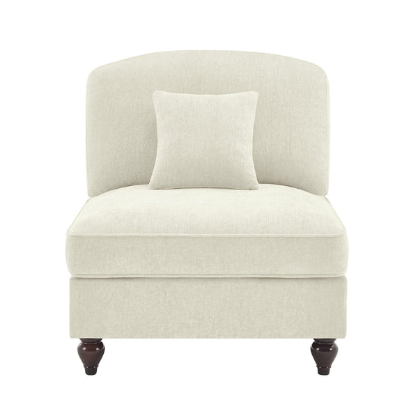 English Elm Armless Chenille Sofa Sculptural Spindle Legs Silver Thread Upholstery Living Room Beige+White W3041P332622