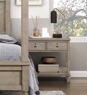 English Elm Gray Oak Marceline Transitional Nightstand with 2 Drawers & Open Shelf, Knob Hardware, Keyhole Accents, 32" x 18" x 29" B011P210715