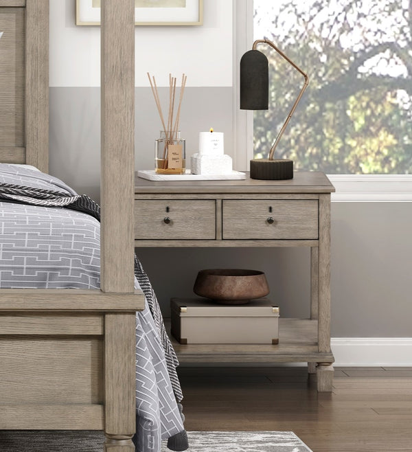 English Elm Gray Oak Marceline Transitional Nightstand with 2 Drawers & Open Shelf, Knob Hardware, Keyhole Accents, 32" x 18" x 29" B011P210715