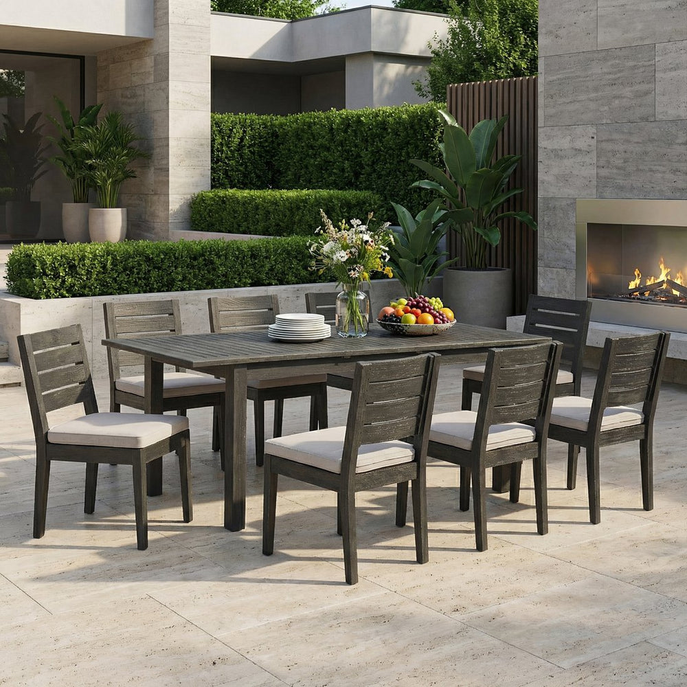 English Elm 9-piece Outdoor Acacia Wood Extendable Patio Dining Set with Water-repellent Cushioned Chairs N773OD00145S