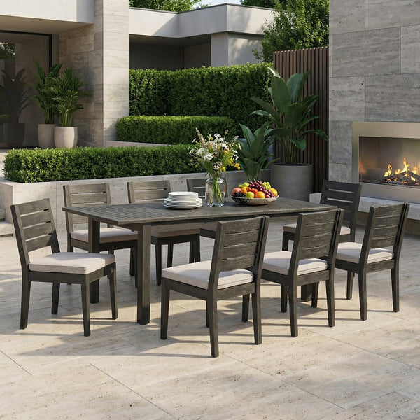English Elm 9-piece Outdoor Acacia Wood Extendable Patio Dining Set with Water-repellent Cushioned Chairs N773OD00145S