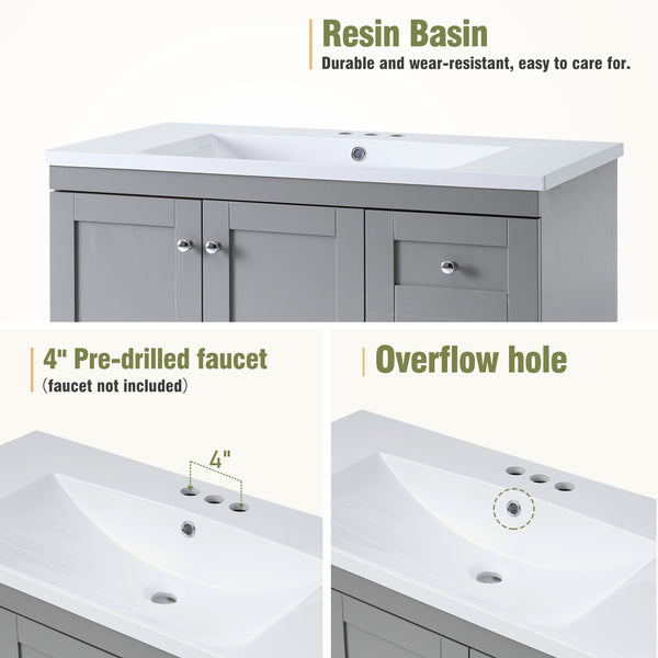 English Elm 72-inch Shaker Double Bathroom Vanity Gray Mdf with Resin Basins and Soft Close Storage N729P000029E