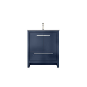 English Elm Navy Blue Bath Vanity: 30" W Cultured Marble Top & Brushed Nickel Faucet For Stylish Storage Solution B2731P259301