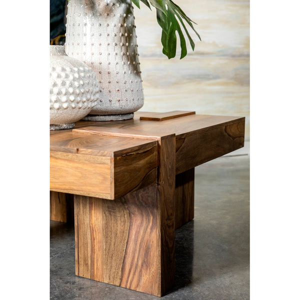English Elm Square Solid Sheesham Coffee Table with Natural Finish, Geometric Design, Durable Rustic Centerpiece B016P380962