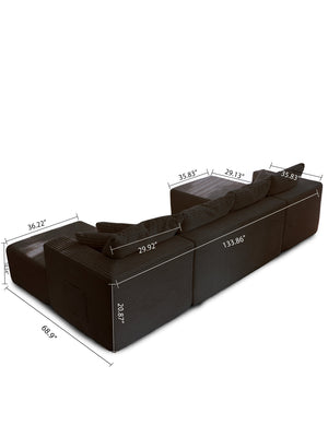English Elm 133.86" Cloud Modular U-shaped Sectional Ribbed Corded Fabric Deep Seat Living Room Sofa Black W668S00009