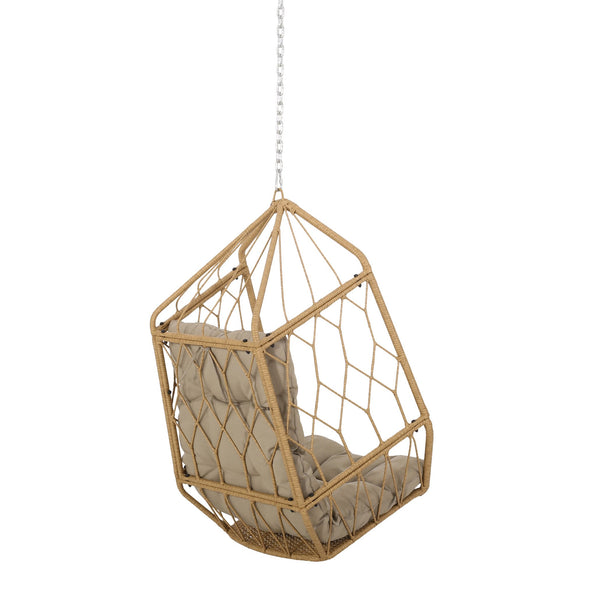 English Elm Christopher Knight Home® - TAMARA Cozy Brown Fabric Hanging Chair with 8ft Chain — Comfortable Patio Seat, Durable 32.8x25.8x15" 71694.00LTN