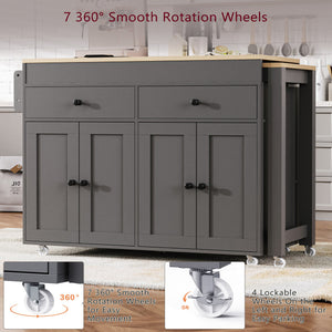 English Elm K&K 74.5" Kitchen Island with 27" Extendable Dining Table, 4 Doors, 2 Drawers, Spice Rack, Wheels Grey N707P333291G