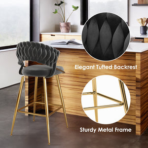 English Elm Counter Height Stools Set of 2 Mid-century Metal Legs Ergonomic Kitchen Island Seating Black T3623P430871