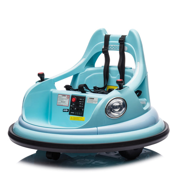 English Elm 12v Kids Ride on Bumper Car with 360 Spin Led Lights Bluetooth and Parental Remote Blue W1578P198508
