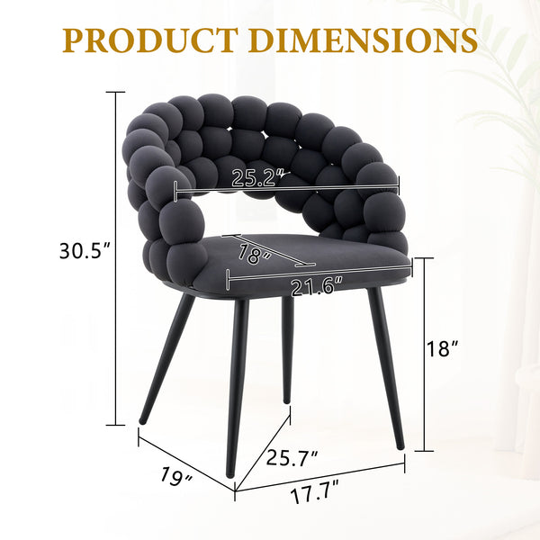 English Elm Set of 2 Velvet Bubble Back Dining Chairs with Sculptural Chain Backrest Glam Legs Black,Gray W1512P491847