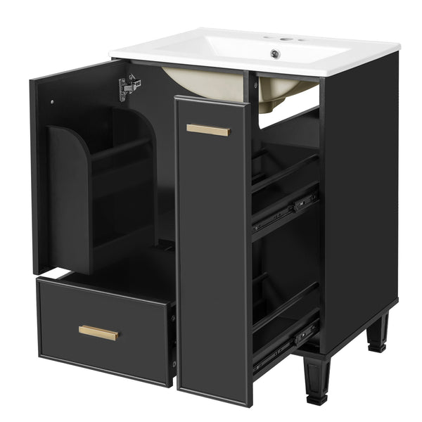English Elm Christopher Knight Home® - 24" Bathroom Vanity with Ceramic Sink, Solid Wood Frame, Soft-Close Drawers & Ample Storage Appeal Black N759P269734B