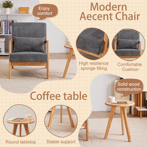 English Elm Mid-Century Accent Chair & Coffee Table Set - Vintage Luxury Design For Cozy Living Spaces & Relaxation W2989P362780