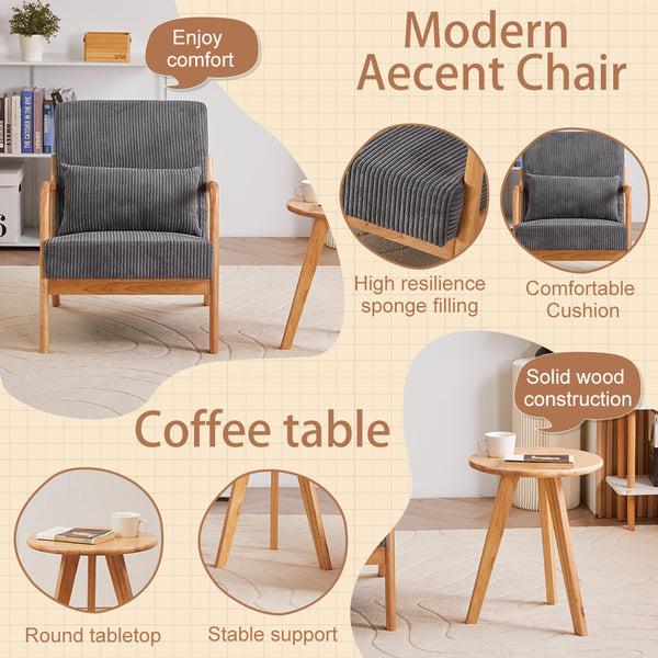 English Elm Mid-Century Accent Chair & Coffee Table Set - Vintage Luxury Design For Cozy Living Spaces & Relaxation W2989P362780